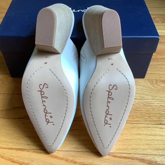 Splendid Nala Pointed Toe Wood Block Heel Leather Mule Snow White SZ 9.5 - Picture 13 of 15